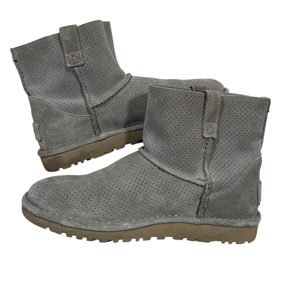 UGG Grey Ankle Boots Slippers Unlined Perforated Suede Lightweight Womens Size 7